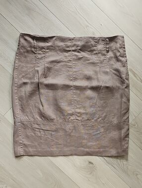 Olsen Europe Flax Linen Taupe Earthy Brown Pencil Skirt, Size 14